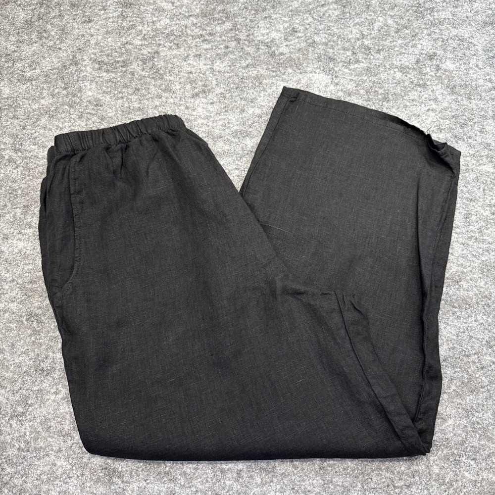 NEW Flax linen ankle pants women's S 6-10 black barrel pockets cottage Flood